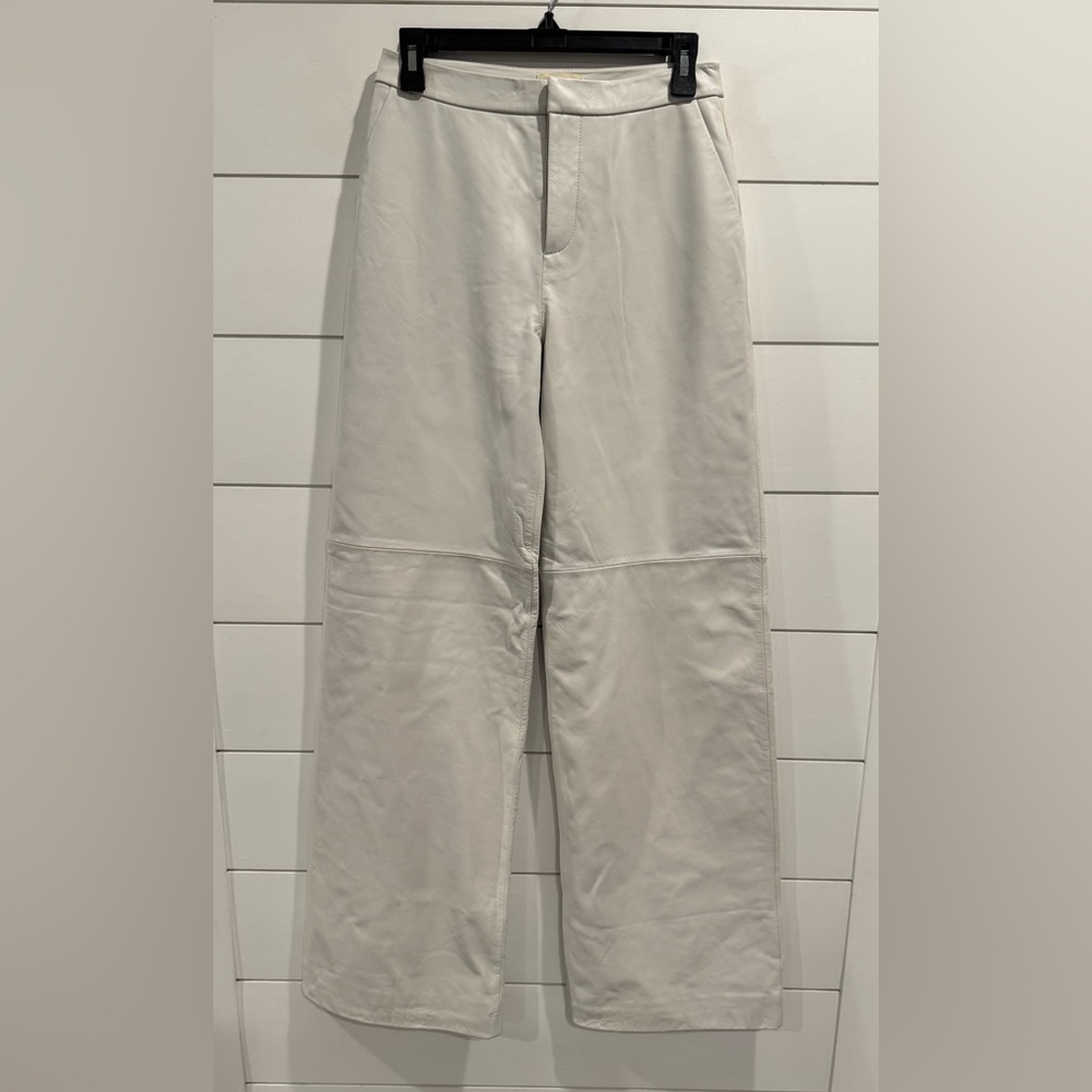 NWT L’AGENCE white Livvy Straight Leg Leather Trouser